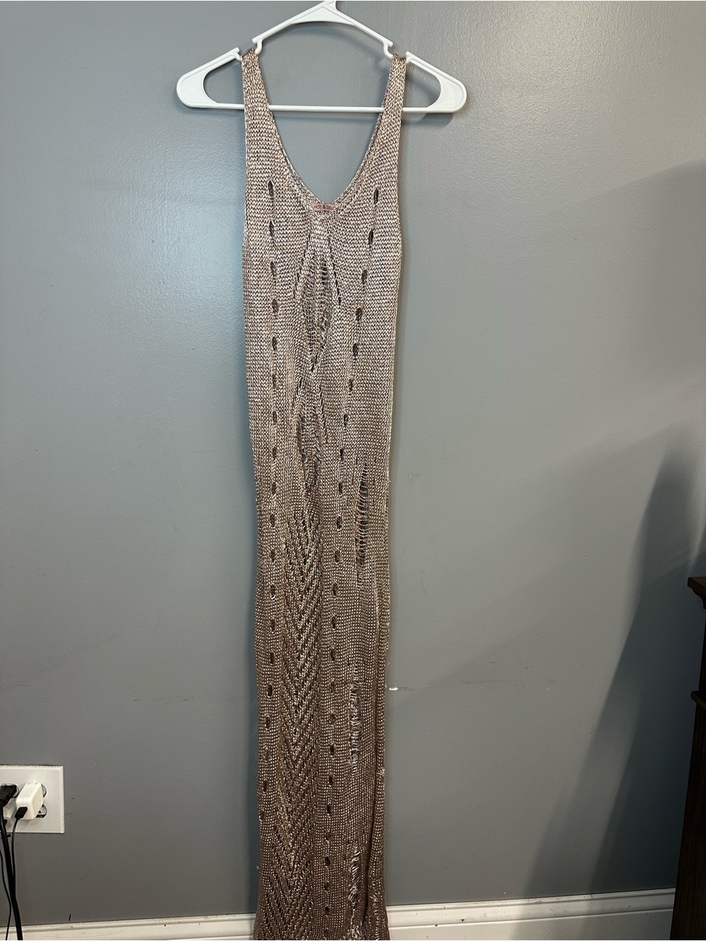 Hot and delicious women’s Long Knit Maxi Dress in Taupe Metallic